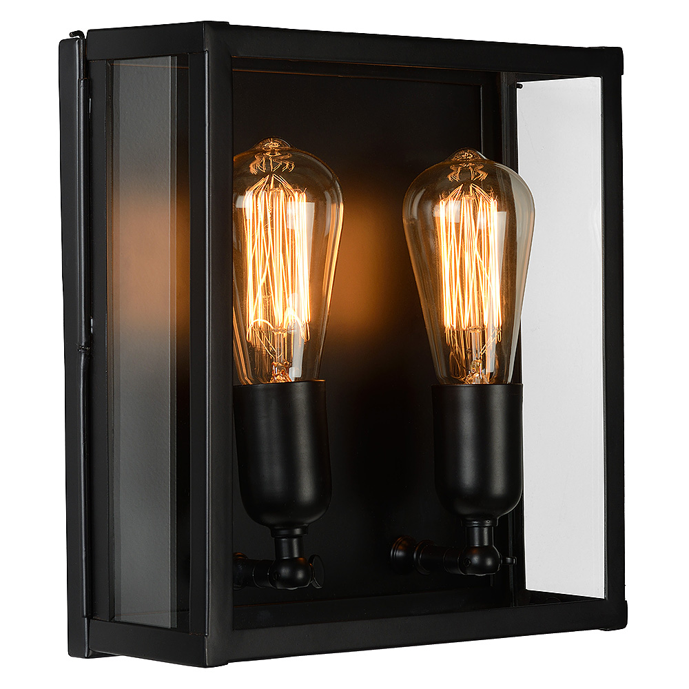 Wandlamp met gloeidraad en rookgrijs glas Orion - dubbel by Atmooz met zwarte metalen frame en goud voor een modern en industrieel interieur
