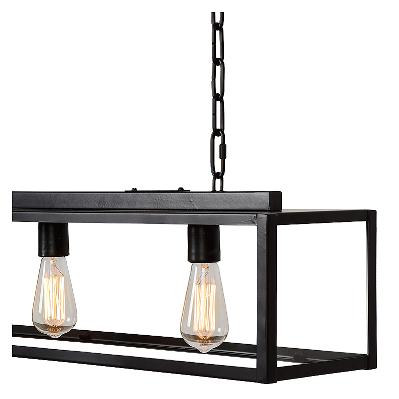 Moderne hanglamp Manoir 100 met zwarte metalen frame met helder glas voor industrieel en modern intrieur