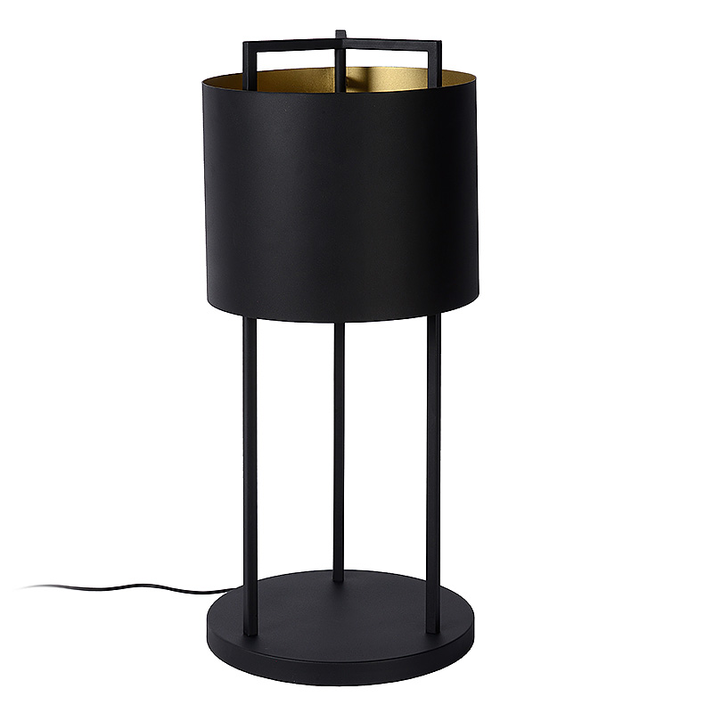 Moderne tafellamp Tavira met zwarte metalen frame en goud binnenin voor een modern en industrieel interieur