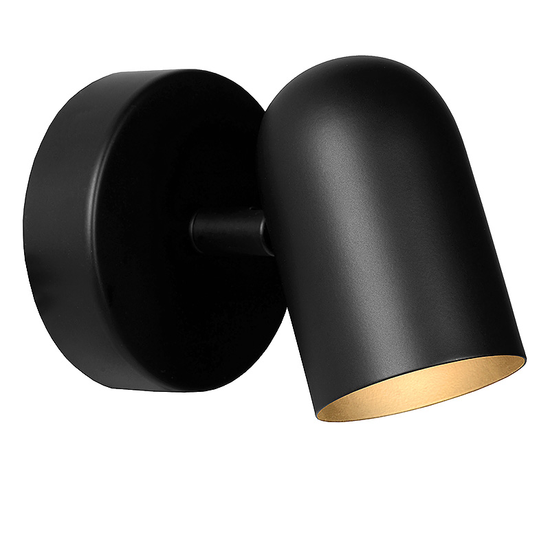 Ronde wandlamp Jade - enkel by Atmooz met zwarte metalen frame en goud voor een industrieel interieur