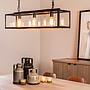 Moderne hanglamp Manoir 100 met zwarte metalen frame met helder glas voor industrieel en modern intrieur